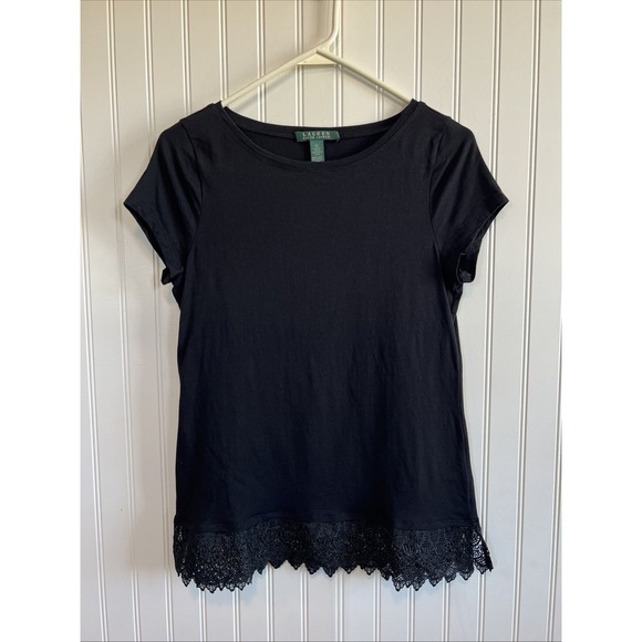 Lauren Ralph Lauren top women's medium lace him basic black feminine - Picture 1 of 7